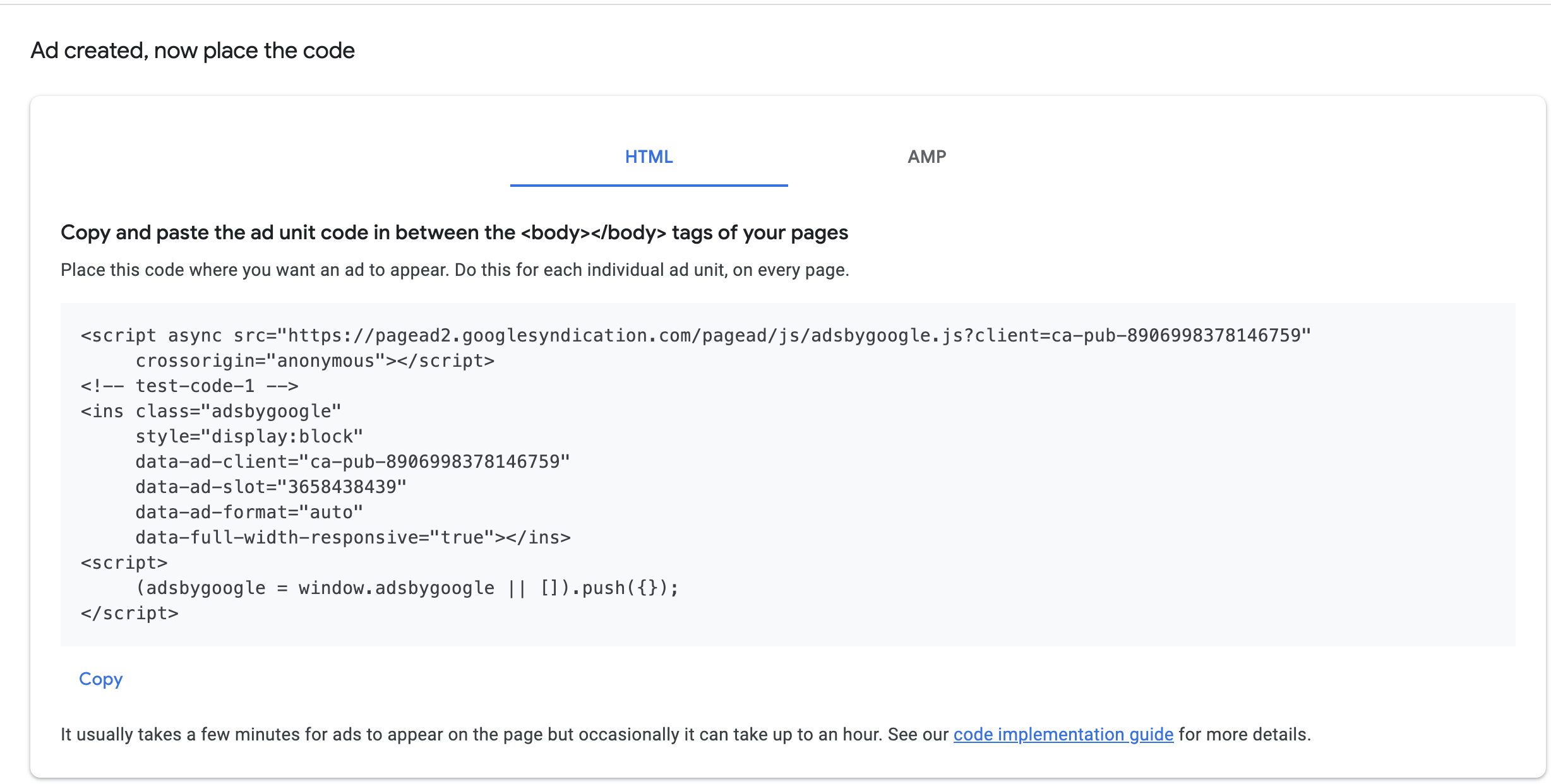 AdSense Ad Unit Code